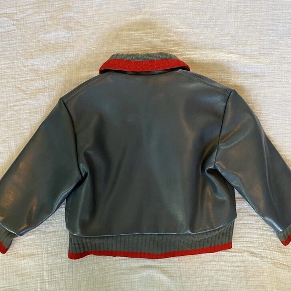 Aristo Vintage Boys Faux Leather Bomber Jacket Gray 4 - Picture 9 of 9